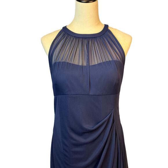 David’s Bridal NWT Sleeveless Long Mesh Dress Illusion Neckline Navy Sz. 10 - Picture 2 of 9
